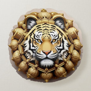 Cojín Redondo Emblema de la Cresta del Tigre Dorado