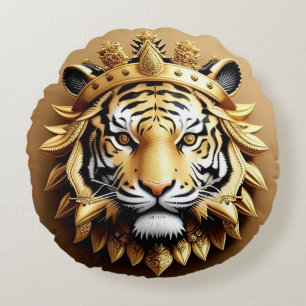 Cojín Redondo Emblema de la Cresta del Tigre Dorado