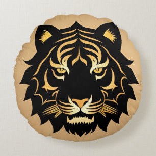Cojín Redondo Emblema de la Cresta del Tigre Dorado