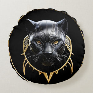 Cojín Redondo Emblema de pantera futurista con detalles metálico