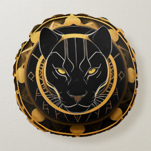 Cojín Redondo Emblema de pantera futurista con detalles metálico