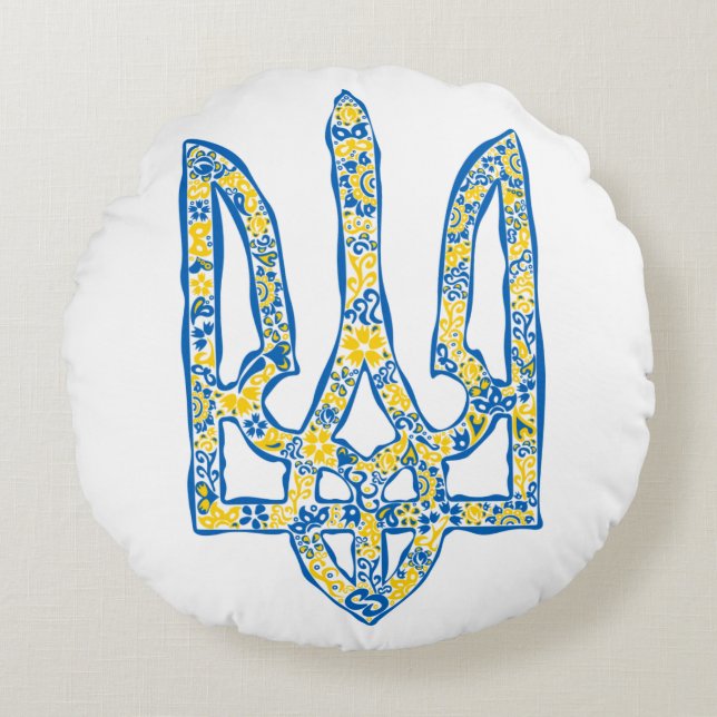Cojín Redondo Emblema nacional ucraniano trident tryzub (Anverso)