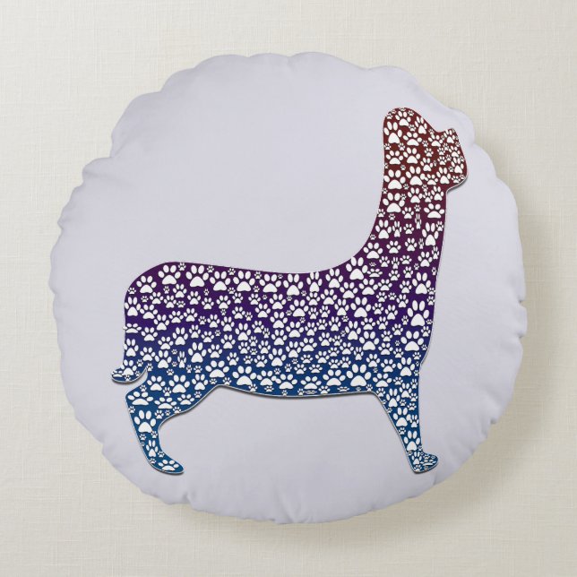 Cojín Redondo Embossed Indigo Gradient Paw Print Dog Outline (Anverso)