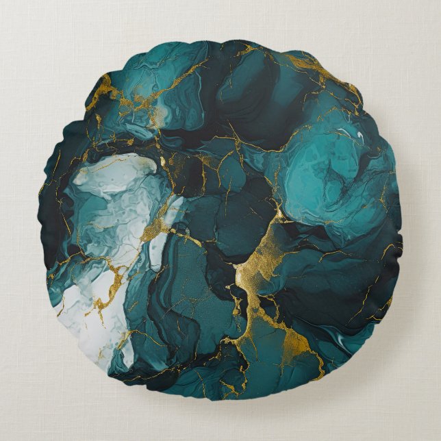 Cojín Redondo Emerald Marble with Golden Veins (Anverso)