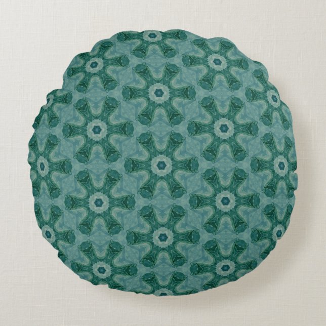 Cojín Redondo Emerald Starburst Kaleidoscope (Anverso)