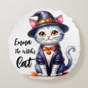 Cojín Redondo Emma El Día de Halloween del Gato de la Bruja
