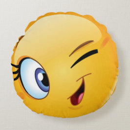 Cojín Redondo Emoji atractiva del guiño