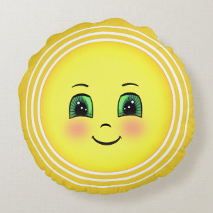 Cojín Redondo Emoji de cara feliz soleado lindo