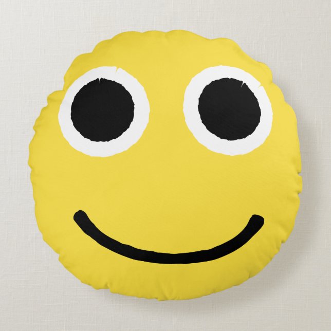 Cojín Redondo Emoji de Emoticon Sonriente Feliz Cara Amarillo (Anverso)