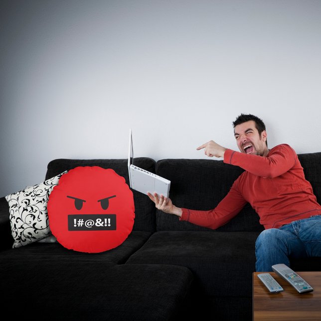 Cojín Redondo Emoji de maldición de cara roja enojada (Subido por el creador)