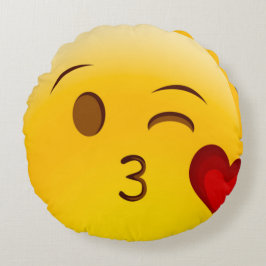 Cojín Redondo Emoji de un beso con suerte