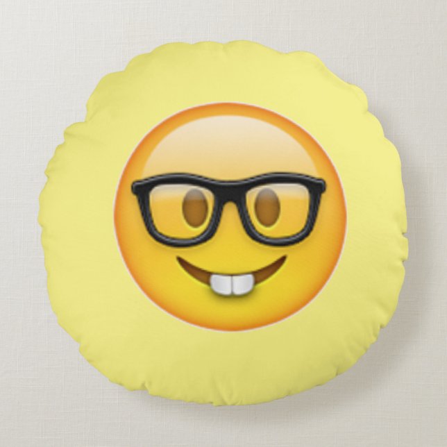 Cojín Redondo Emoji de Vidrio Nerd Boy (Anverso)