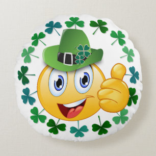 Cojín Redondo Emoji irlandesa con Shamrock