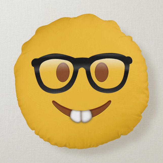 Cojín Redondo Emoji Nerd  (Reverso)