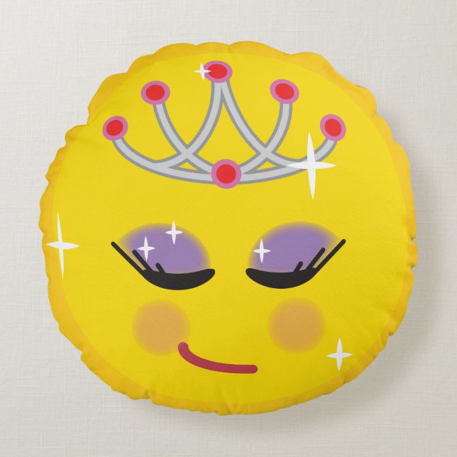 Cojín Redondo Emoticon de Princesa Espárrica (Anverso)
