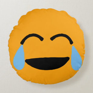 Cojín Redondo Emoticon Emojii, un Naranja gracioso que se ríe