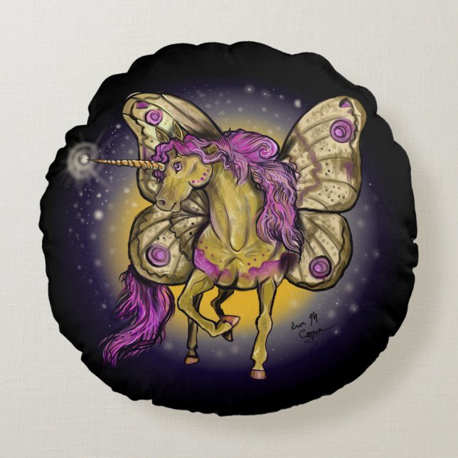 Cojín Redondo Emperador amarillo de caballo de hadas (Anverso)