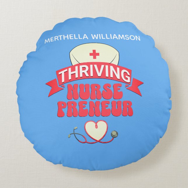 Cojín Redondo Empresario de enfermería de Blue NURSEPRENEUR pers (Anverso)