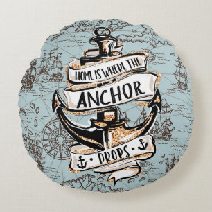 Cojín Redondo En El Hogar, El Anchor Ahoga La Decoración Náuti