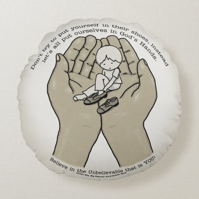 Cojín Redondo En manos de Dios (Anverso)