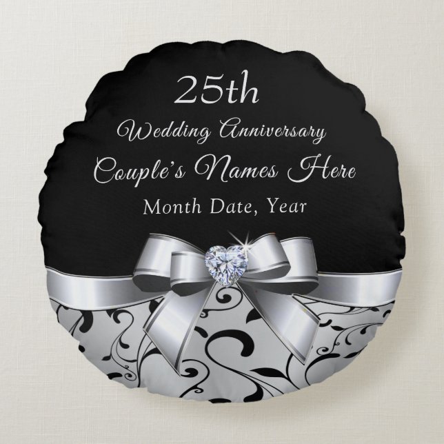 Cojín Redondo Encantador regalo de aniversario de Boda de 25 año (Anverso)