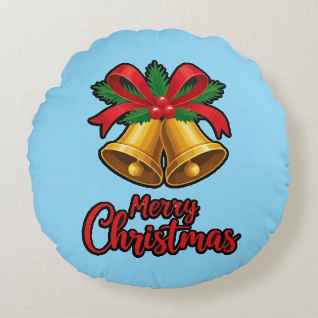 Cojín Redondo "Encanto Navidad: Diseño festivo de arcos y campan (Anverso)