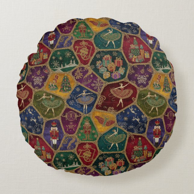 Cojín Redondo Enchanted Nutcracker Ballet Christmas (Anverso)