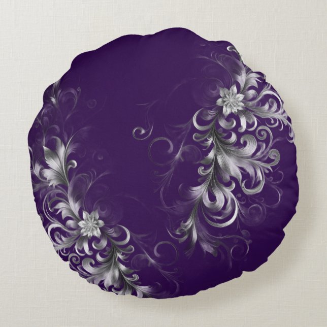Cojín Redondo Enchanting Purple and Silver Accents  Round Pillow (Reverso)