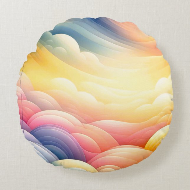 Cojín Redondo Encontrar la paz en las oníricas nubes (Anverso)