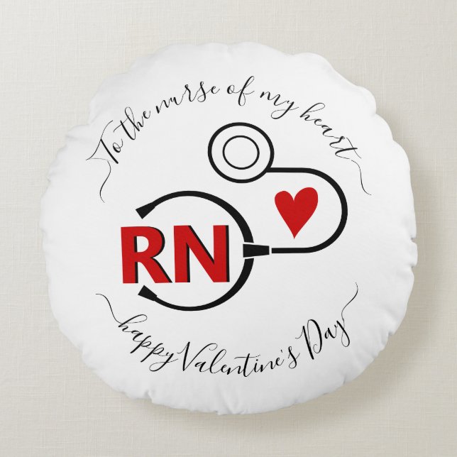 Cojín Redondo Enfermera Día de San Valentín estetoscopio rojo RN (Anverso)
