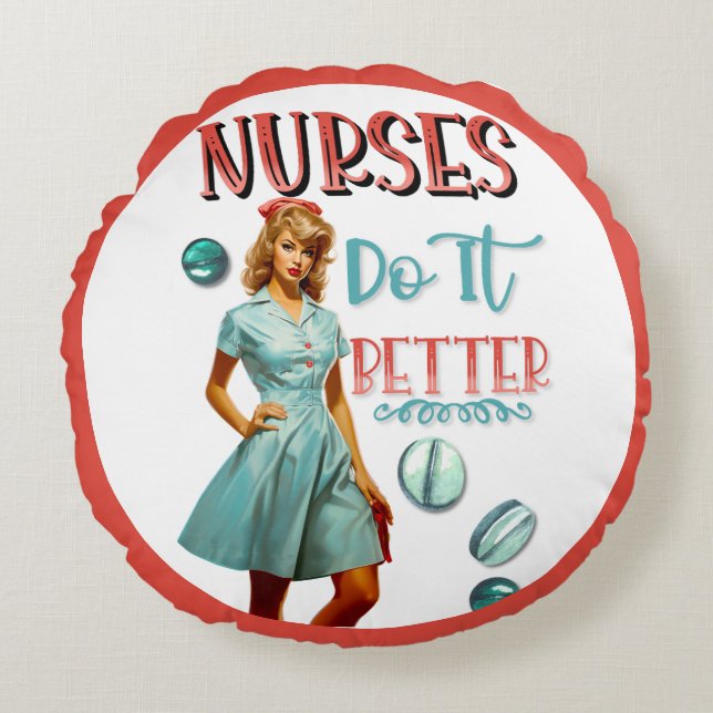 Cojín Redondo Enfermera Nostálgica Cute Enfermeras De Pinup Lo H (Anverso)