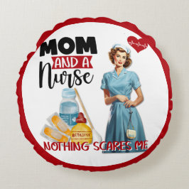 Cojín Redondo Enfermera nostálgica cute pinup mamá y enfermera