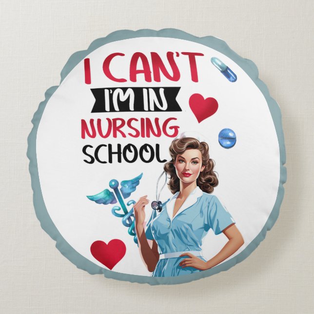 Cojín Redondo Enfermera Nostálgica en escuela de Enfermería (Anverso)