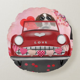 Cojín Redondo English Springer Spaniel corazones de San Valentín