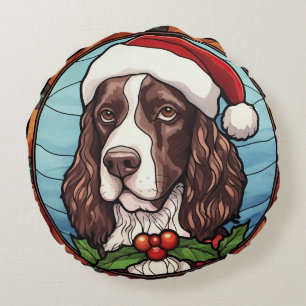 Cojín Redondo English Springer Spaniel Vidrio Pintado Navidad