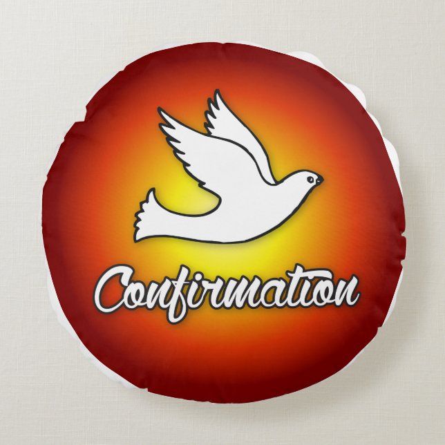 Cojín Redondo Enhorabuena devoción de confirmación con oro, rojo (Anverso)