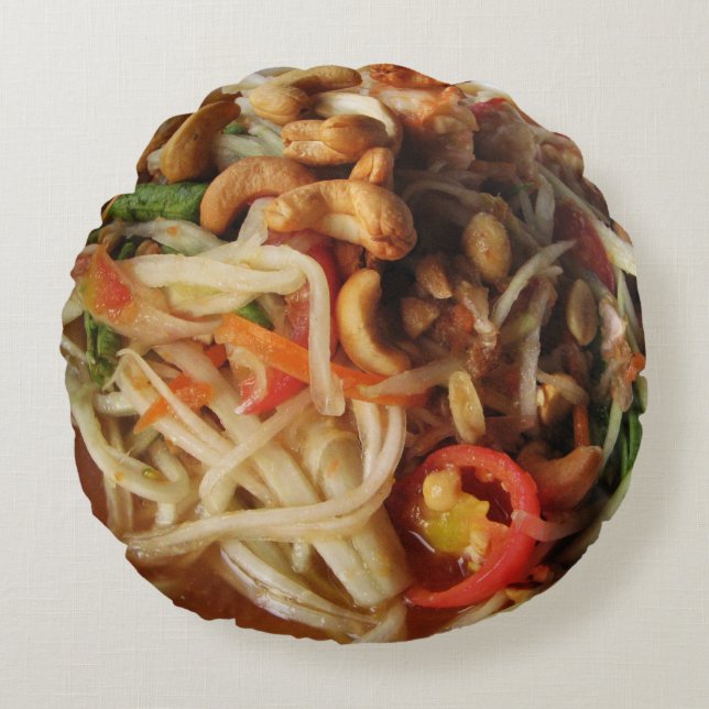 Cojín Redondo Ensalada de Papaya picante Ayutthaya [Som Tam] con (Anverso)