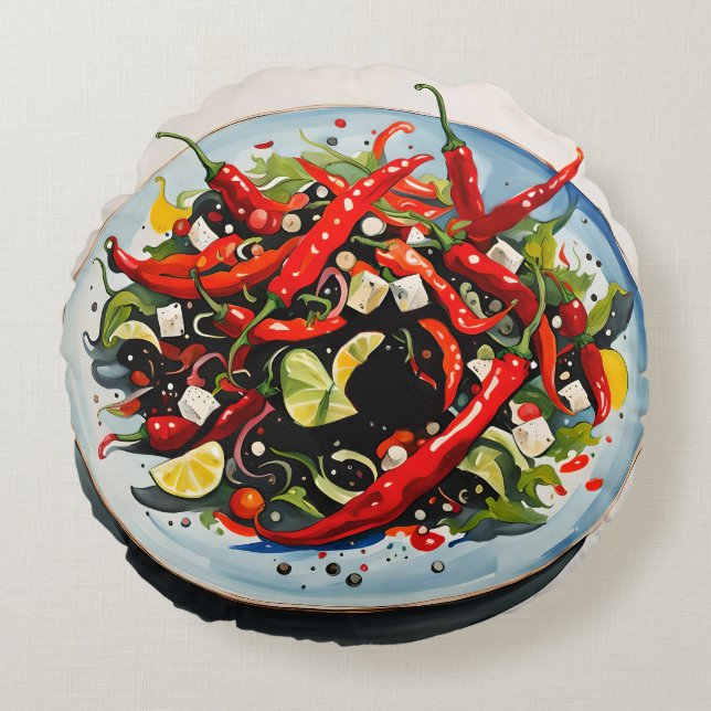 Cojín Redondo Ensalada de Pimientos Picantes  (Anverso)