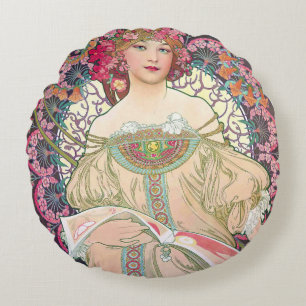 Cojín Redondo Ensoñación (Primavera), Alphonse Mucha Almohadón