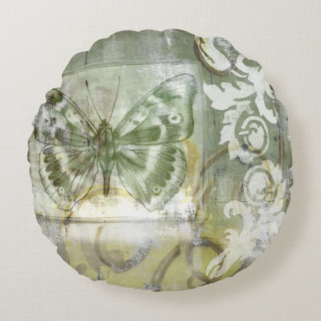 Cojín Redondo Entrada de mariposa verde con puerta de hierro (Anverso)