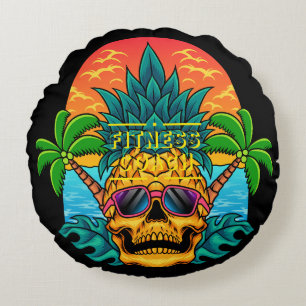 Cojín Redondo Entrenador Tropical de Fitness Calavera