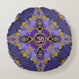 Cojín Redondo Equilibrio Púrpura OM Mandala Yoga Espiritual 