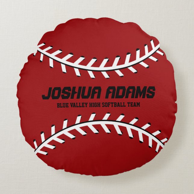 Cojín Redondo Equipo deportivo de béisbol Rojo Pillow (Anverso)
