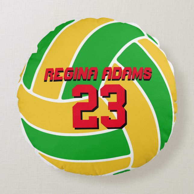 Cojín Redondo Equipo deportivo de voleibol amarillo verde Pillow (Anverso)