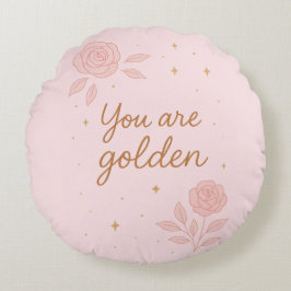 Cojín Redondo Eres Dorado | Diseño Floral Estético Rosa