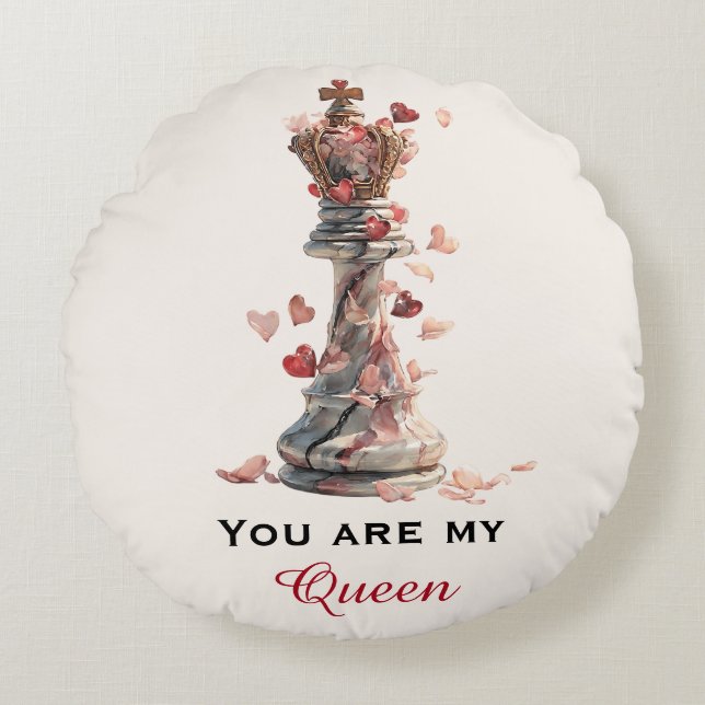 Cojín Redondo Eres Mi Reina Ajedrez Día de San Valentín (Anverso)