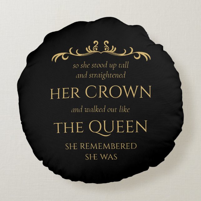 Cojín Redondo Eres Queen Elegant Moderna Typografía Oro Negro (Reverso)