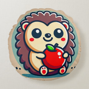 Cojín Redondo Erizo de dibujos animados adorable sosteniendo una