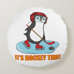 Cojín Redondo Es hora de hockey - Hockey picado pingüino