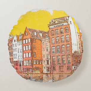 Cojín Redondo Esbozo acuarela o ilustracion de un